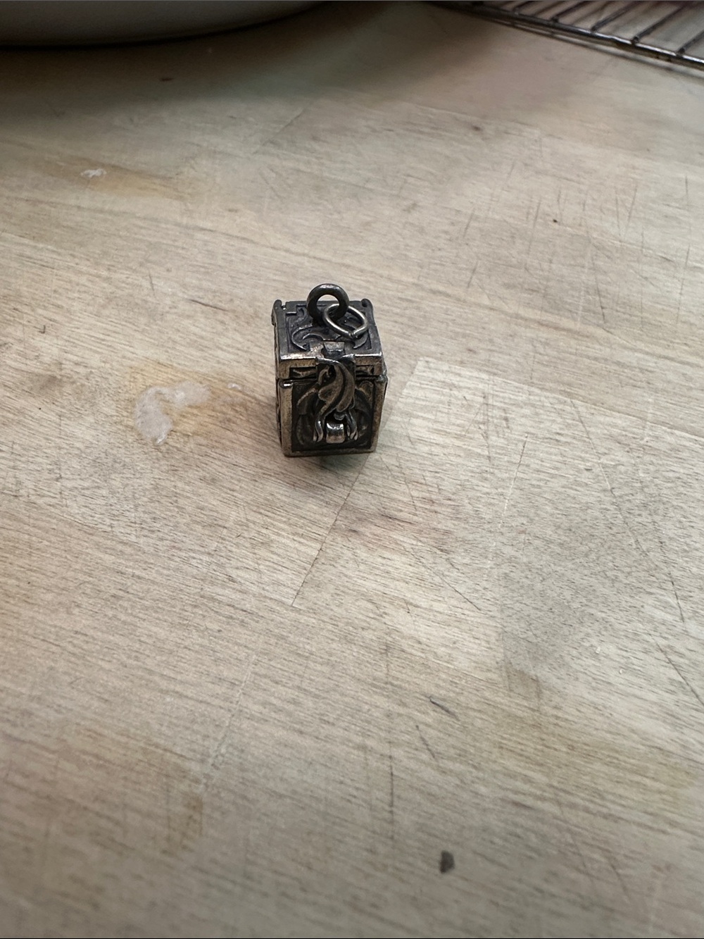 Sterling Silver prayer box Charm Pendant - Antique Silver Tone